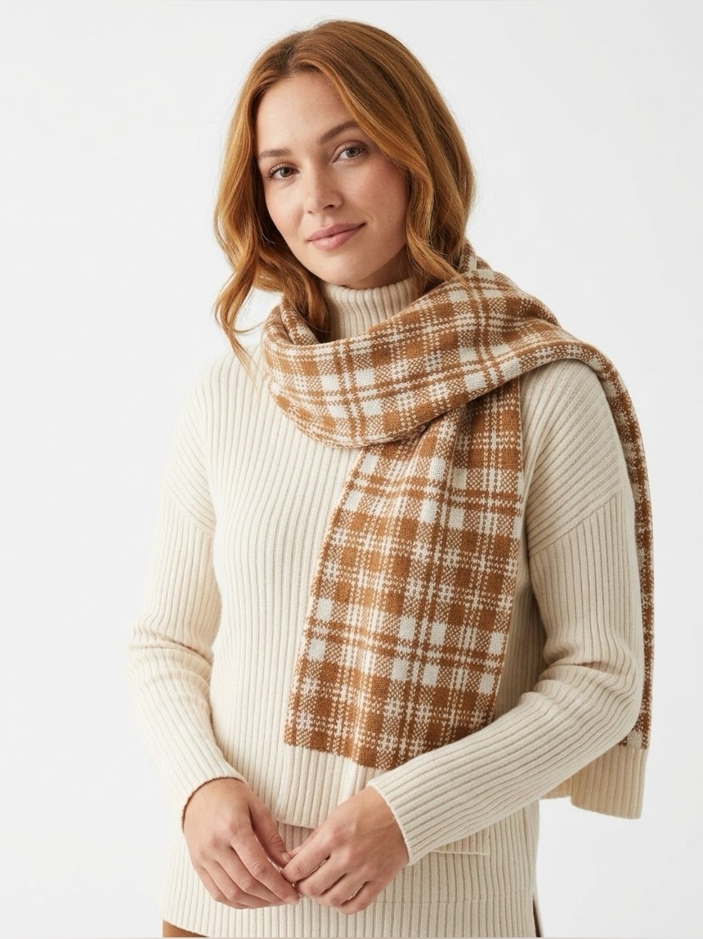 Timberland NWT Buffalo Plaid Scarf Cream Caramel Retro Cozy Winter Wrap O/S